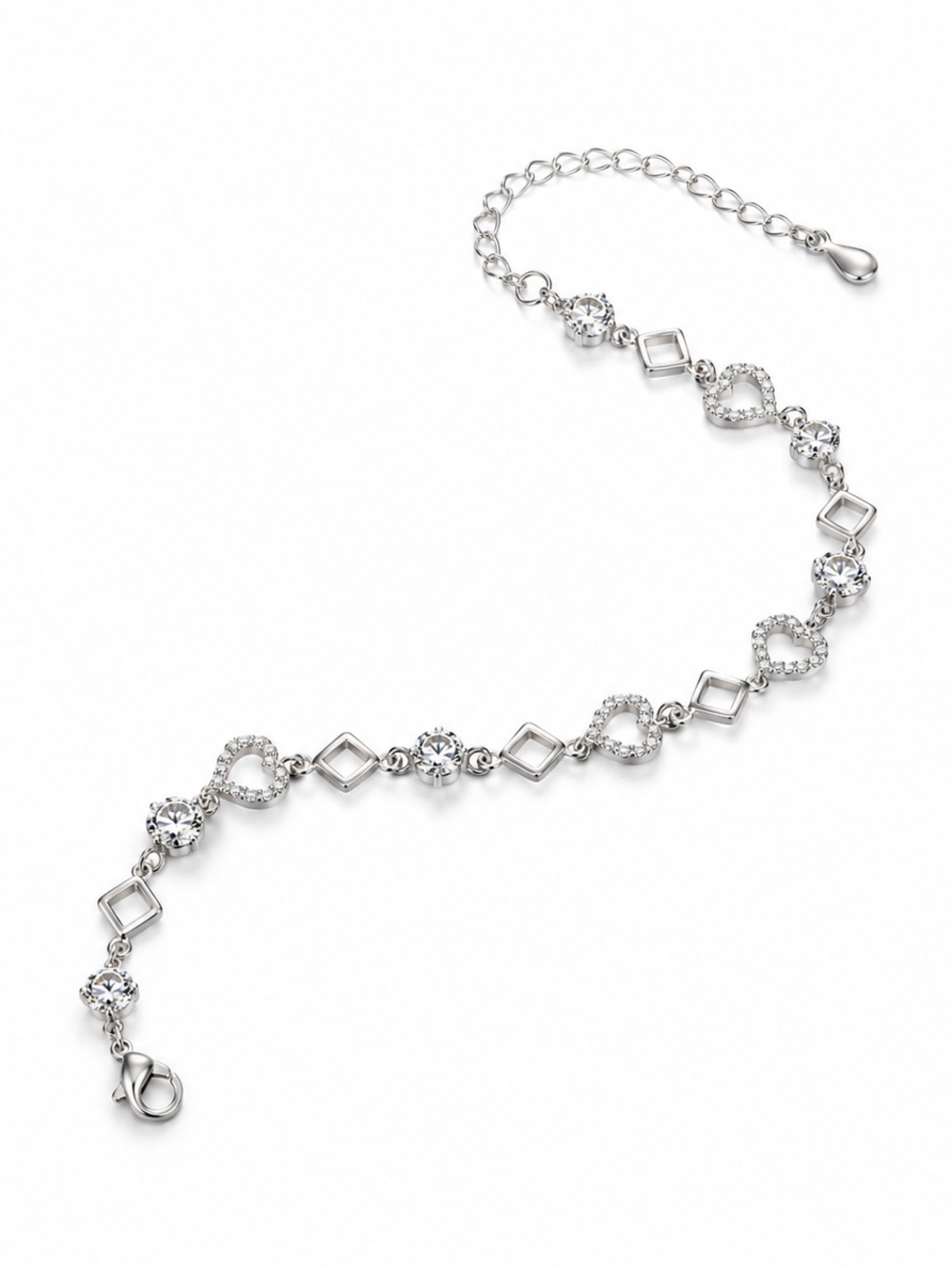 925 Sterling Silver Swarovski Stone Charm Bracelet - Picture 5 of 11
